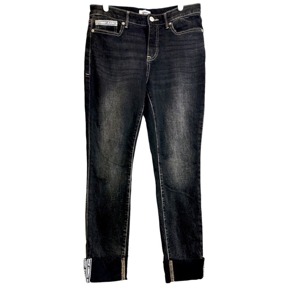 Tommy Hilfiger Cuffed Skinny Jeans Faded Black Size 6 Preppy Hipster Chic